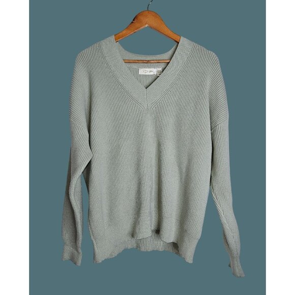 Rd Style Stitch Fix Relaxed V Neck Knit Pullover Sweater Green Women Size Large - Picture 1 of 8